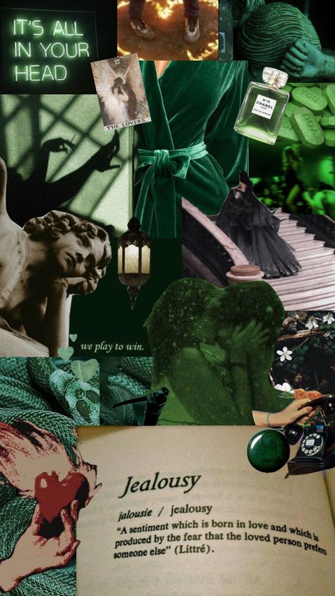 Jealousy jealousy 😈 #collage #green #jealousy #slytherin #envy #aesthetic Jealousy Aesthetic Green, Jealousy Aesthetic, Envy Aesthetic, Jealousy Jealousy, Distant Friends, Green Eyed Monster, I Am Jealous, Oc Aesthetic, 7 Sins