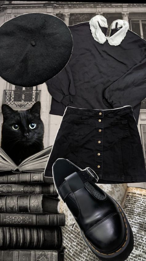 outfit Inspo: you're a student at the academy of dark arts #darkaesthetic #darkacademia #goth #gothic #ootd Emo Academia Outfit, Dark Academia Goth Outfit, Gothic Academia Outfits, Goth Academia Outfit, Gothic Academia Fashion, Goth Academia Fashion, Emo Academia, Gothic Academia Aesthetic, Art Student Outfit