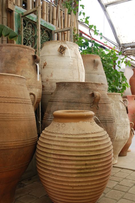 Greek Terracotta Pots, Terra Cotta Planters, Big Pots, Large Terracotta Pots, Tattoo Plant, Rustic Pottery, Funky Decor, Vintage Garden Decor, Antique Pottery