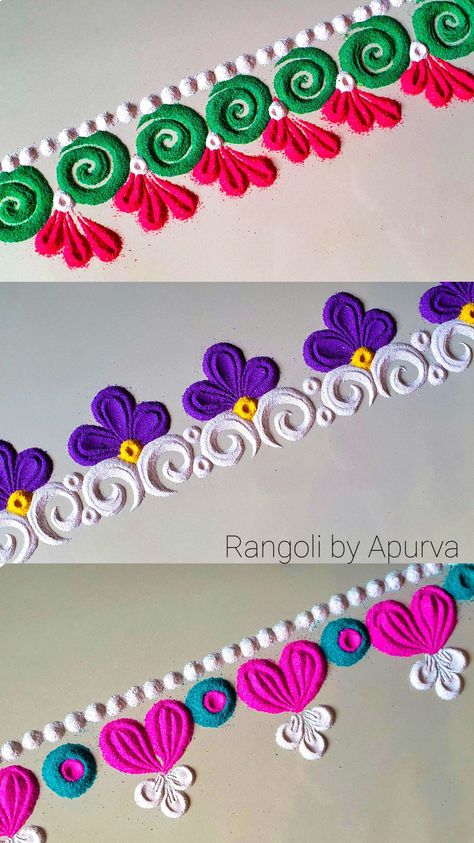 Rangoli Designs Latest Boder, Wall Side Rangoli Designs, Border Rangoli Designs Flower, Border Design Rangoli, Quick Rangoli Designs, Border Rangoli Designs Simple, Simple Border Rangoli, Easy Border Rangoli Designs, Alpana Designs