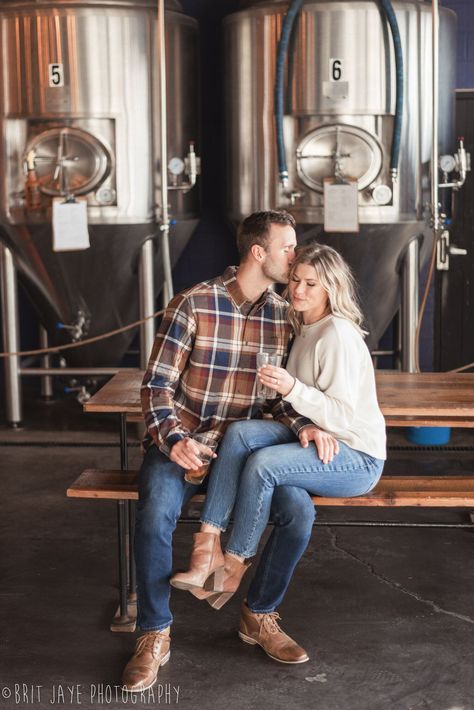 Brewery Engagement Photos, Brewery Engagement Pictures, Engagement Photography Poses, Cincinnati Wedding, Groomsmen Photos, Engagement Pic, Engagement Proposal, Couples Shoot, Beer Company