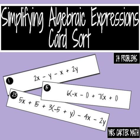 Learn how to simplify algebraic expressions with this fun and interactive card sort activity! Perfect for students of all levels. #algebra #simplifyingexpressions #math Simplifying Algebraic Expressions, Simplifying Expressions, Combining Like Terms, Math Boards, Algebraic Expressions, Like Terms, Printable Math Worksheets, Math About Me, Kids Math Worksheets