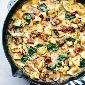 Sun-dried Tomato and Chicken Tortellini Bake - Chelsea's Messy Apron Soft Tortillas, Tortellini Bake, Chelsea's Messy Apron, Chicken Tortellini, Tortellini Recipes, One Skillet, Cheesy Pasta, Delicious Dinner Recipes, Creamy Chicken