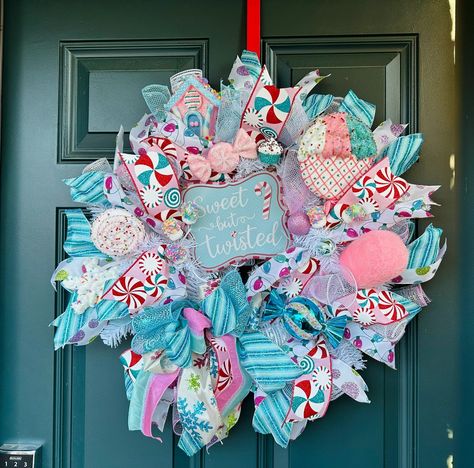 Candyland Wreath, Peppermint Wreath, Christmas Wreath, Whimsical Wreath, Whimsical Christmas Wreath, Candy Cane Wreath, Candy Wreath - Etsy Candy Land Wreath, Candyland Christmas Decorations Diy, Candy Wreath Diy, Christmas Candy Wreath, Candyland Wreath, Peppermint Wreath, Christmas Hosting, Whimsical Wreath, Christmas Whimsical