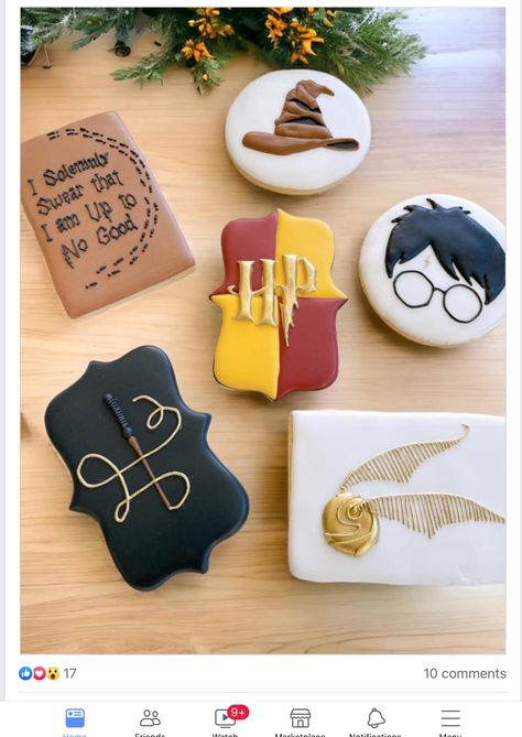 Harry Potter Baby Birthday, Harry Potter Treats, Weasley Sweater, Cumpleaños Harry Potter, Harry Potter Bday, Cookie Decoration, Halloween Cookies Decorated, Theme Harry Potter, Decorating Cookies