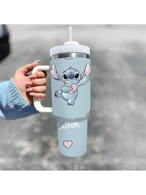 1pc 40oz Stainless Steel Insulated Water Bottle, Durable Portable Thermos Mug With Handle, Disney Stitch Printed Design, With Straw, Perfect For Outdoor Travel | SHEIN USA Disney Stitch Water Bottle, Kids Floral Bedding, Purple Quinceanera Theme, Stitch Cup, Thermos Design, Stanley Bottle, Lilo And Stitch Merchandise, Thermos Mug, Baby Shower Dessert Table