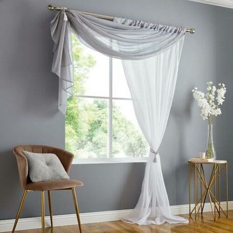 Scarf Valance, Voile Panels, Plain Curtains, Elegant Curtains, Voile Curtains, Sheer Curtain Panels, Stylish Living Room, Curtain Designs, Sheer Curtain