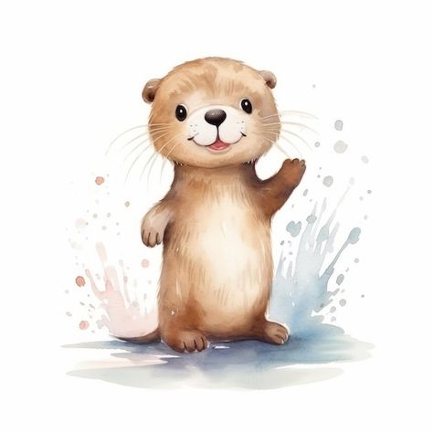 Watercolour Otter, Otter Watercolor, Illustrated Animals, Otter Illustration, Nursery Painting, Baby Simba, Cute Otter, Otters Cute, Baby Otters