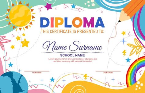 Kindergarten Graduation Certificate, Kindergarten Certificates, Kindergarten Diploma, Diploma Design, Graduation Certificate Template, Graduation Certificate, Certificate Background, Editable Certificates, Diploma Certificate