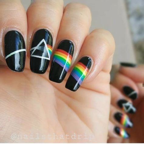 Pink Floyd Nail Art, Pink Floyd Nails, Cactus Nails, Nail 2023, Band Nails, Art Designs Ideas, Hippie Nails, Punk Nails, Anime Nails