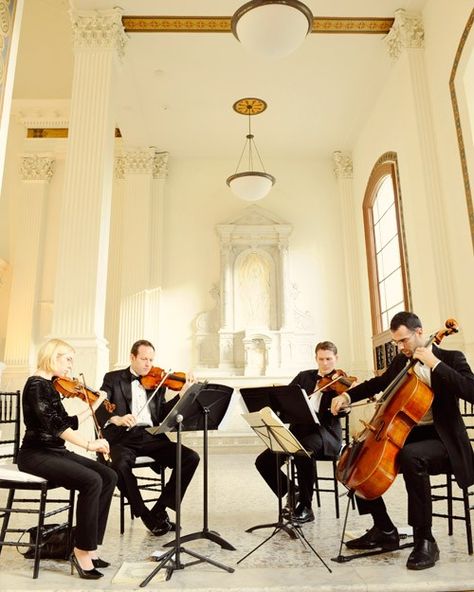 A string quartet plays classical music before and during this ceremony. Formal Wedding Ideas, Wedding Ceremony Music, Ceremony Music, Wedding Entertainment, Martha Stewart Weddings, Wedding Music, String Quartet, Wedding Songs, Trendy Wedding