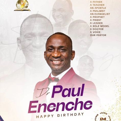 Happy Birthday Pastor, Father, Papa, Prophet, and Apostle Dr Paul Enenche @drpastorpaulenenche A trailblazer and a Fire to our generation. A firebrand designed to terminate hell and glorify heaven. We celebrate your restlessness, Your tirelessness in the pursuit of GOD'S glory, You are a standard we emulate, a Ruler by which we measure ourselves, A navigator of the road and a Prophet for our profit. Today, we are privileged to be called your sons and daughters, To spend time speaking t... Happy Birthday Pastor, God's Glory, Gods Glory, Our Generation, Birthday Design, A Fire, Happy Birthday, Celebrities, Birthday