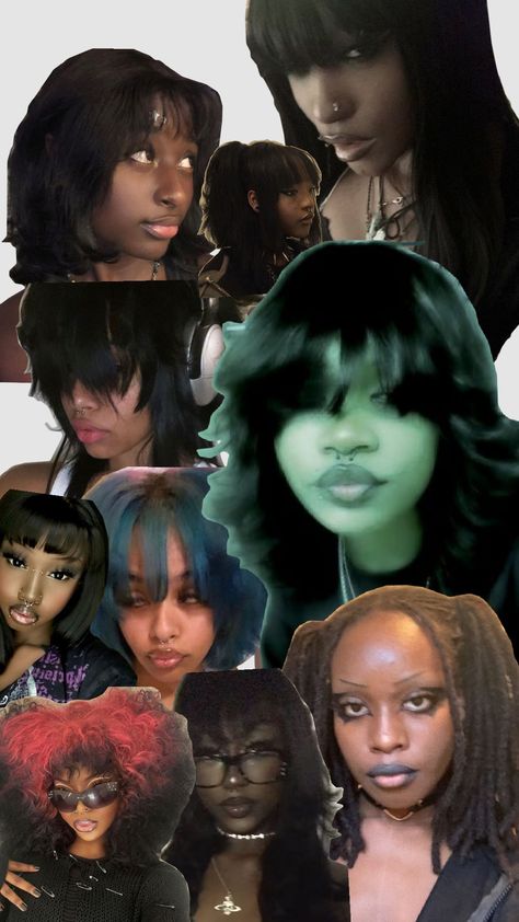 Black alt women, my inspo🫶🏽🫶🏽🫶🏽 Black Goth Hairstyles, Alt Black Woman Hairstyle, Alt Outfits Black Women, Alt Black Woman Outfit, Gothic Black Women, Punk Black Women, Black Alt, Emo Black Women, Alt Wallpapers