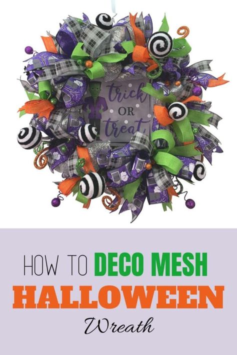 DIY Halloween Deco Mesh Wreath {with Video} | Southern Charm Wreaths Scary Halloween Games, Spooky Diy Halloween Decor, Making Mesh Wreaths, Mesh Ribbon Wreaths, Halloween Mesh Wreaths, Spooky Wreath, Easy Fall Wreaths, Halloween Deco Mesh, Whimsical Wreaths