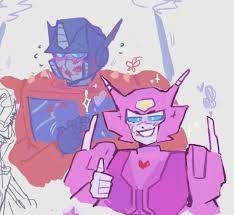 Elita One X Arcee, Starscream X Arcee, Optimus And Elita One, Optimus Prime X Arcee, Optimus X Elita One Fanart, Arcee X Optimus, Starscream Pfps, Transformers Starscream Art, Elita One X Optimus Prime