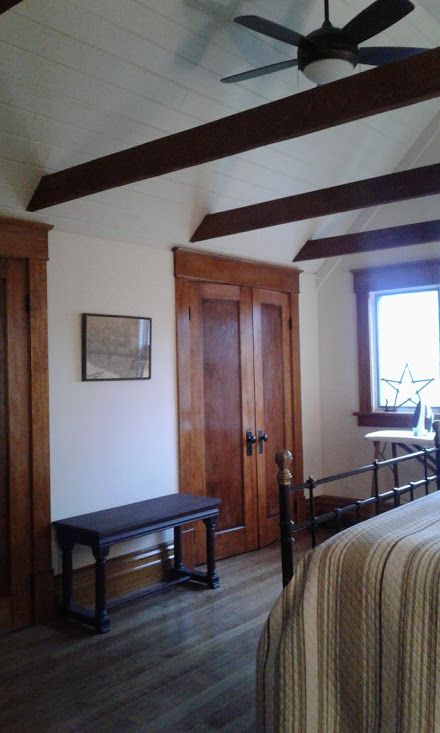 Exposed Rafters Ceiling Bedroom, Removing Ceiling To Expose Rafters, 1900s House, Vaulted Ceiling Living Room, Tongue And Groove Ceiling, Exposed Rafters, Cute Little Houses, Attic House, Vintage Doors