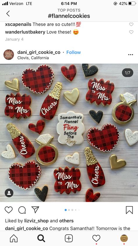 Bachelorette Food, Glamping Bachelorette Party, Bachelorette Party Cookies, Unique Bridal Shower Themes, Bachelorette Cookies, Engagement Cookies, Lumberjack Baby Shower, Winter Bridal Showers, Rustic Winter Wedding