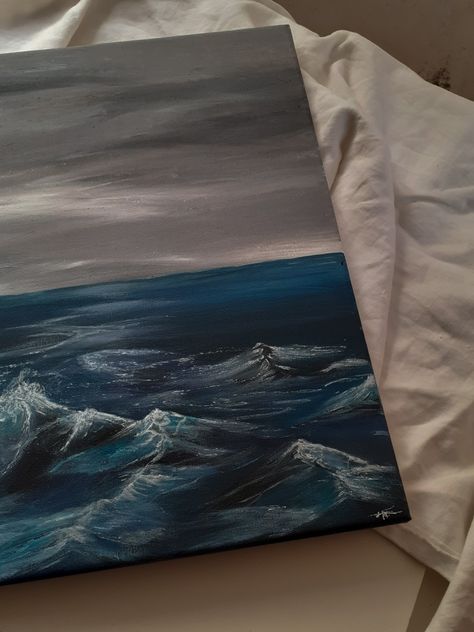 Ocean Storm Drawing, Deep Ocean Painting, Dark Ocean Painting, Siren Core, Ocean Drawing, Ocean Storm, Dark Ocean, Paint Inspo, Blue Drawings