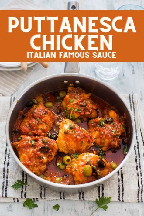 Chicken Puttanesca Recipes, Puttanesca Chicken, Chicken Pieces Recipes, Best Chicken Recipe, Chicken Puttanesca, Pasta Puttanesca Recipe, Puttanesca Sauce, Capers Chicken, Chicken Cacciatore Recipe