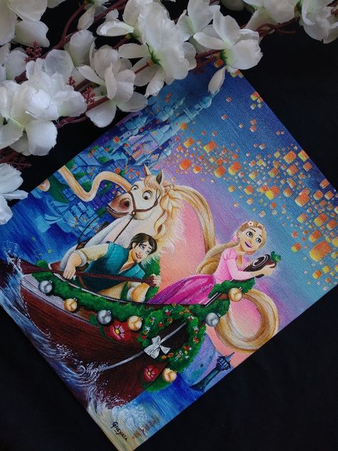 Disney Paintings On Canvas, Tangled Room, Rapunzel Painting, Expressive Drawing, Diy Canvas Art Easy, Food Art Painting, Disney Canvas Art, Colorful Canvas Art, Hd Art