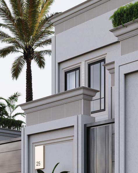 Newclassic Elevation villa soudi arabia :: Behance Neoclassical Facade, Residential Elevation, Classic Villa Exterior, New Classic Villa, Classic Elevation, New Classic Design, Architecture Advertising, Neoclassical House, Modern Elevation