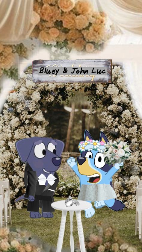 We are gathered here today to celebrate the love and life of Bluey and John Luc.💍 🐶 #bluey #johnluc #wedding #ring #married #couplegoals #blueandjohnluc Ring Married, Kids Shows, Couple Goals, Wedding Ring, Celebrities, Ring