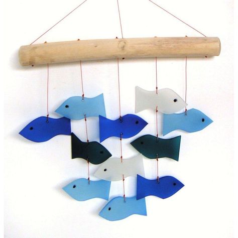 Gift Essentials Fish Wind Chime Glass Windchimes, Swimming Fish, Wood Canopy, Painted Glass Art, Glass Wind Chimes, Wine Glass Art, Sandblasted Glass, Glass Art Projects, Outdoor Living Decor