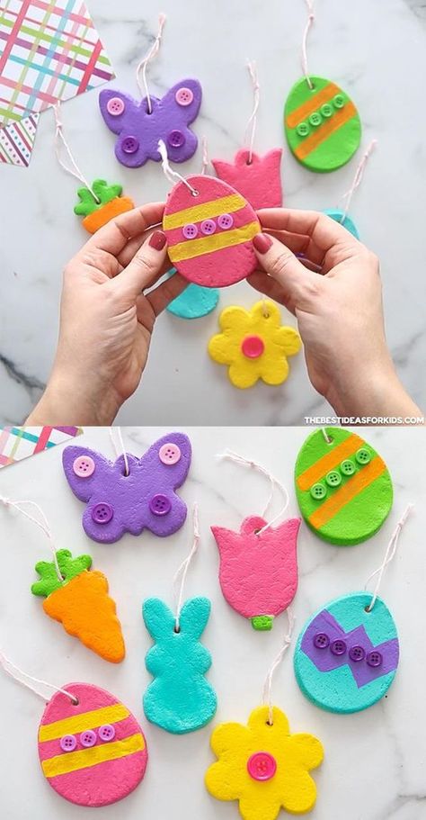 Salt Dough Easter Crafts, Easter Crafts Diy Homemade, Salt Dough Easter, Easter Basket Craft, Easter Crafts Preschool, Easter Arts And Crafts, Easter Ornaments, Fun Easter Crafts, Salt Dough Ornaments