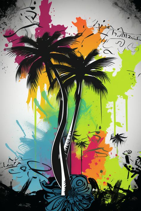 Tropical Graffiti, Retro Graffiti, Urban Graffiti, Photo Tree, Graffiti Styles, Palm Tree, Wood Wall Art, Palm Trees, Sign Poster