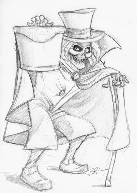 Hat Box Ghost drawing Hat Box Ghost Tattoo, Hatbox Ghost Tattoo, Hat Box Ghost, Hatbox Ghost Art, Haunted Mansion Drawing, Disneysea Tokyo, Hatbox Ghost, Haunted Mansion Halloween, Halloween Yard Art