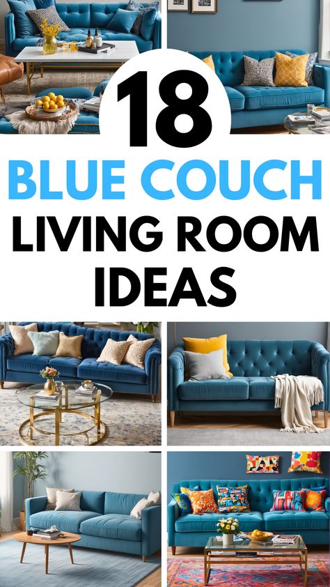 18 Blue Couch Living Room Ideas – The Crafty Hacks Rugs That Go With Blue Couches, Throw Pillows For A Blue Sofa, Coach Design Living Rooms, Rugs With Blue Couch, Blue Couch Living Room Rugs, Blue Furniture Living Room Ideas, Couch Design Ideas, Teal Couch Living Room, Blue Couch Living Room Ideas