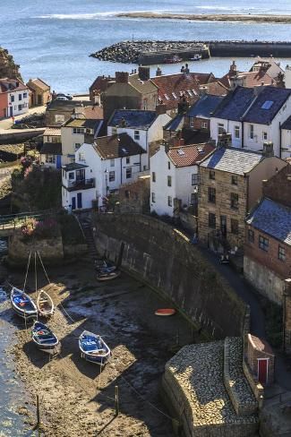 size: 24x16in Photographic Print: Winding Alleys of Village, Fishing Boats and Sea, Elevated View in Summer by Eleanor Scriven : Summer Poster, Seaside Village, Seaside Towns, Fishing Villages, Coastal Towns, Picture Library, Fishing Boats, In Summer, 10 Inch