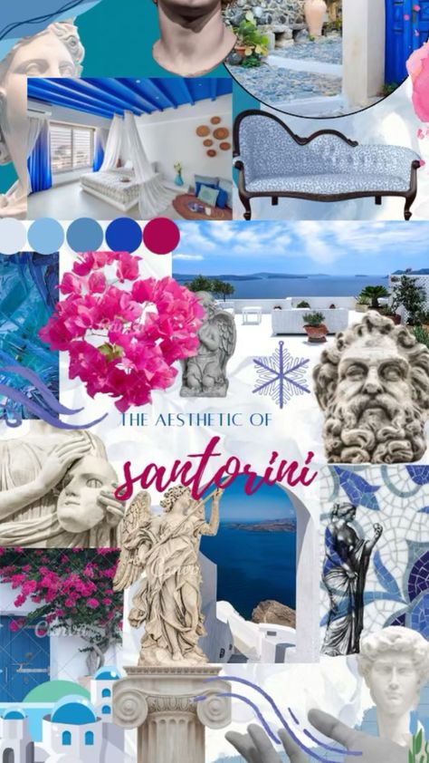 #myfirstshuffle #santorini #moodboard Greek Cafe, Grecia Santorini, Mediterranean Bedroom, Conceptual Model Architecture, Greek Decor, Couples Holiday, Greek Blue, Beach House Interior, Mini Van