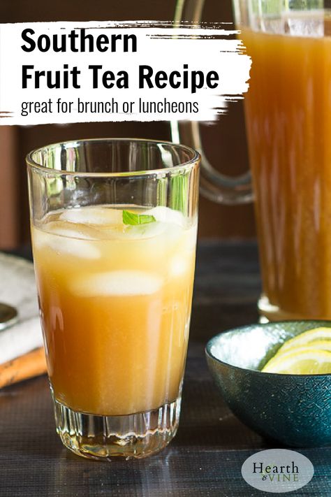 Try this recipe that combines lemonade, fruit juice concentrates and black tea to make a yummy fruit tea everyone will love. Easy Fruit Tea Recipes, How To Make Fruit Tea, Homemade Fruit Tea, Fruit Tea Recipes Southern, Southern Fruit Tea, Citrus Tea Recipe, Tea Punch Recipe, Refreshing Punch, Fruit Tea Recipes