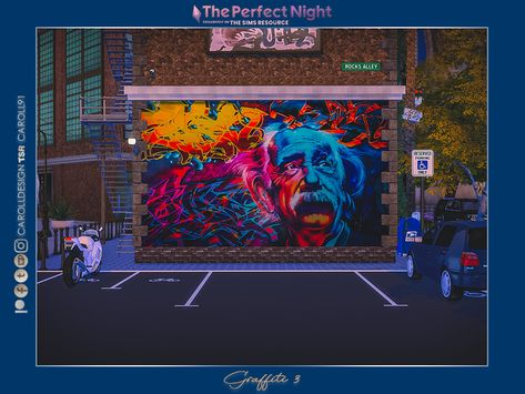 The Sims Resource - The Perfect Night Graffiti Mural 3 Night Graffiti, Neutral Carpet, Cute Christmas Wallpaper, Graffiti Murals, Sims 4 Cc Furniture, Graffiti Wallpaper, Perfect Night, Metal Floor, Rusty Metal