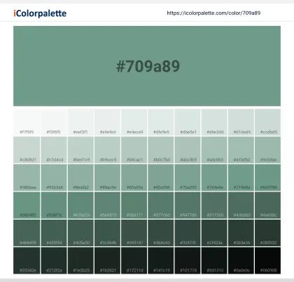 Pantone 16-5917 Tcx Malachite Green Color | Hex color Code #709A89 information | Hsl | Rgb | Pantone Pantone Color Book, Space Information, Color Palette From Image, Hexadecimal Color, Hex Color, Pantone Colour Palettes, Hex Color Palette, Forest Green Color, Paint Color Palettes