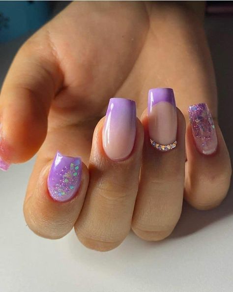 Ongles Gel French, Nail Polish Art Designs, Bridal Nails Designs, Purple Acrylic Nails, Lavender Nails, Fancy Nails Designs, Short Square Acrylic Nails, Short Acrylic Nails Designs, Nail Designs Glitter