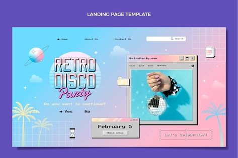 Retro Vaporwave, Unique Web Design, Find My Passion, Vector Gradient, Interactive Media, Website Design Layout, Graphic Design Tips, Disco Party, Page Template