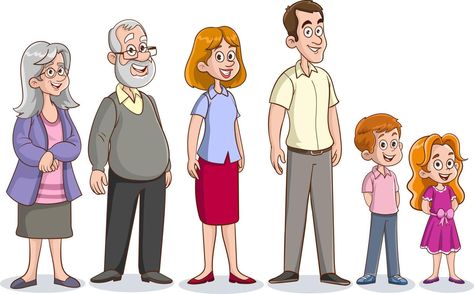 Cartoon Characters In Different Ages.extended family.Illustration of a large extended family on a white background.vector illustration. School Wall Art, Family Cartoon, Family Illustration, Extended Family, Cute Family, Freelance Illustrator, Vector Photo, Original Work, Cartoon Art