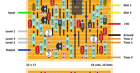 Collection of vero (stripboard) & tagboard layouts for 100s of popular guitar effects, with over 500 verified designs. DIY your own boutique effects! Diy Electric Guitar, Amp Settings, Diy Guitar Pedal, Diy Guitar, Distortion Pedal, Guitar Pedal, Guitar Stuff, Guitar Pedals, Electronics Circuit