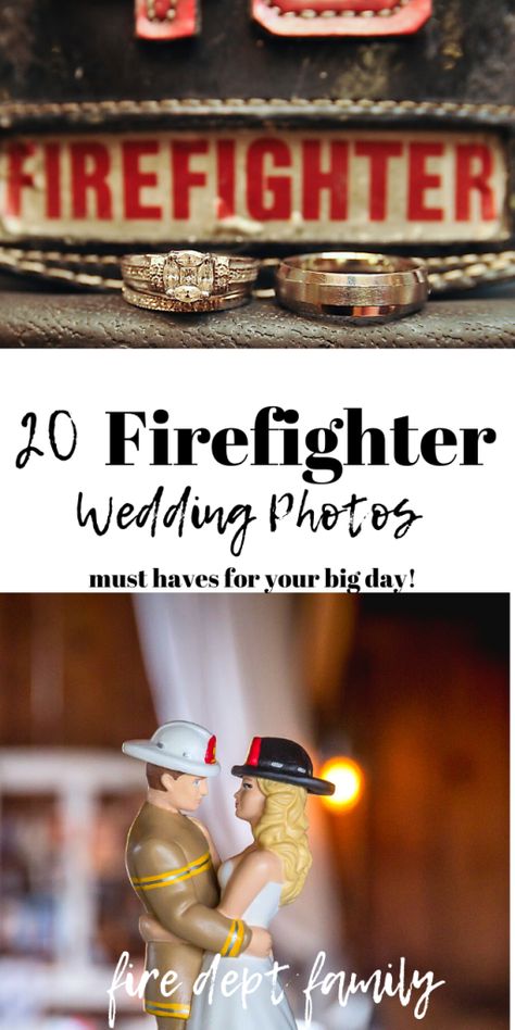 Fireman Wedding Decorations, Fireman Wedding Photos, Fireman Wedding Ideas, Paramedic Wedding, Firefighter Wedding Ideas, Firefighter Couple Pictures, Firefighters Wedding, Firefighter Wedding Photos, Fire Department Wedding