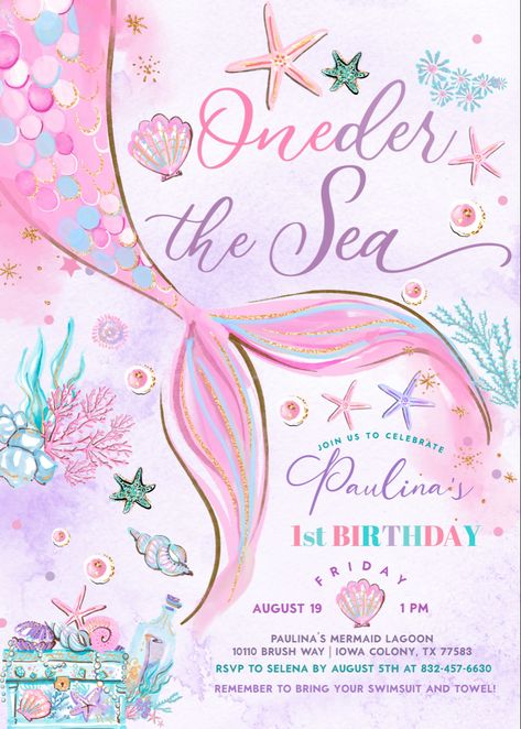 Under The Sea Pool Party, Mermaid 1st Birthday, Oneder The Sea, Mermaid Party Invitations, Mermaid Birthday Party Decorations, Mermaid Theme Birthday Party, Mermaid Birthday Cakes, Sea Mermaid, Bday Invitations