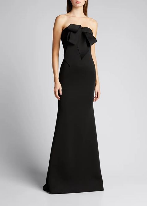 T1BDC Badgley Mischka Collection Looped Bow Bustier Scuba Mermaid Gown Designer Evening Gowns, Column Dress, Mermaid Gown, Gowns With Sleeves, Mini Velvet Dress, Own It, Kpop Outfits, Badgley Mischka, Bergdorf Goodman