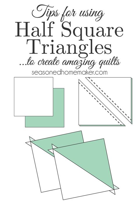 Did you know that Half Square Triangles are one of the most basic quilting blocks and can be used to create very complex blocks. From this technique alone a ton of designs can be created like Chevrons, Flying Geese, Herringbone, and ZigZag Path. This tutorial will explain to you about half-square triangles and how easy they are to make designs. Quilt Basics, Half Square Triangles Tutorial, Basic Quilting, Square Quilts, Half Square Triangle Quilts Pattern, Triangle Quilt Pattern, Block Quilts, Quilting Blogs, Quilting Blocks