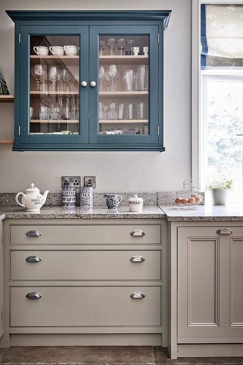 Blue Farmhouse Kitchen, Spain Kitchen, Farmhouse Kitchen Cabinet, Kitchen Cabinet Design Ideas, Cabinet Design Ideas, Blue Farmhouse, Semi Custom Cabinets, Kitchen Favorites, Mom Kitchen