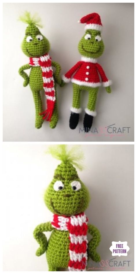 Crochet Grinch Amigurumi Free Patterns Crochet Grinch, Crocheted Stuffed Animals, Amigurumi Characters, Crazy Crochet, Crocheted Stuff, Xmas 2022, Christmas Decs, Christmas Crochet Patterns Free, Crocheting Patterns