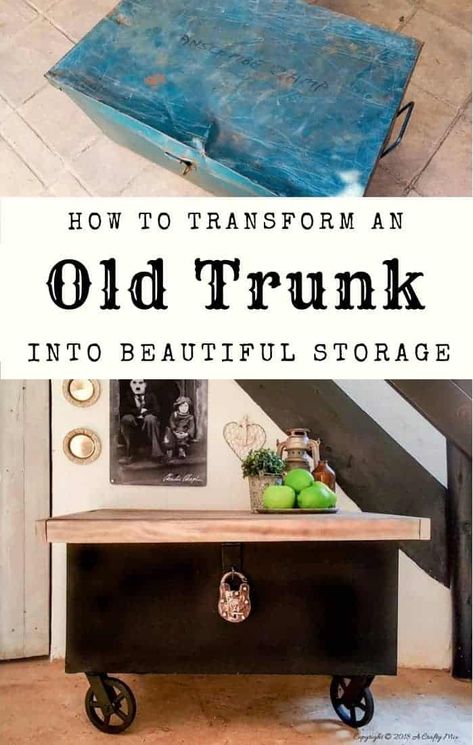 Trunk Redo, Trunk Makeover, Metal Trunk, Metal Chest, Metal Trunks, Old Trunks, Storage Idea, Coffee Table Trunk, Antique Trunk