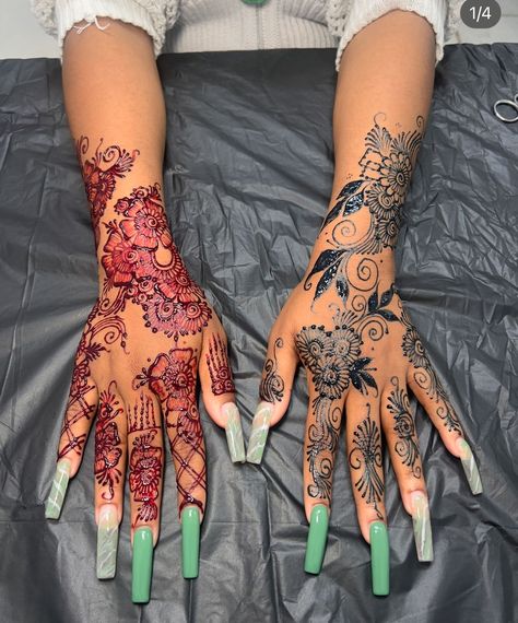 Diy Fake Tattoo, Henna Designs Arm, Henna Designs Back, Cute Henna Designs, Cute Henna Tattoos, Body Tattoo Design, Henna Style Tattoos, Henna Color, Red Henna