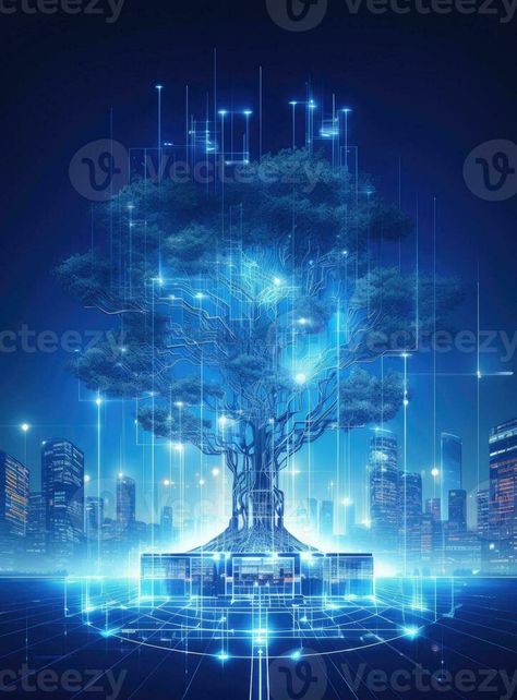 Futuristic Tree, Low Poly, Blue Background, Blue Backgrounds, Cityscape, Royalty Free Stock Photos, Stock Photos, Blue, Quick Saves