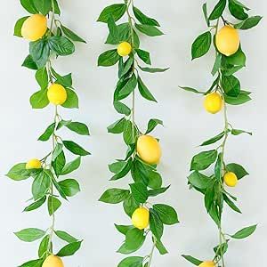 Dallisten 3 Strands Lemon Artificial Vines, 71" Lemon Silk Vine Garland with Green Leaves, Fake Hanging Plants Greenery Decor for Home, Bedroom, Wall, Party, Wedding Decoration Lemon Party Decorations, Summer Mantel Decorating Ideas, Artificial Vines, Fake Hanging Plants, Summer Mantel, Colorful Pottery, Greenery Decor, Lemon Leaves, Green Ivy